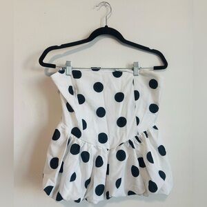 White and Black Polka Dot Strapless Top